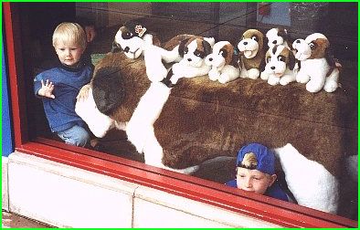 Dogs and kids for sale in the window (at Universal Studios)